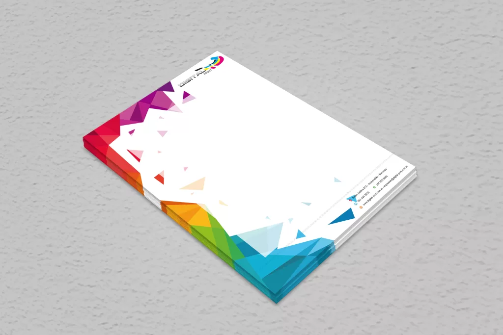 Hoja membretada A4 con logo corporativo impreso a simple faz en papel obra 80 gramos.